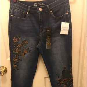 Diane Gilman Jeans with Peacock Embroidery